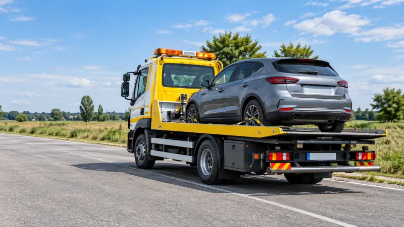 Carro attrezzi con un'auto caricata, immagine illustrativa